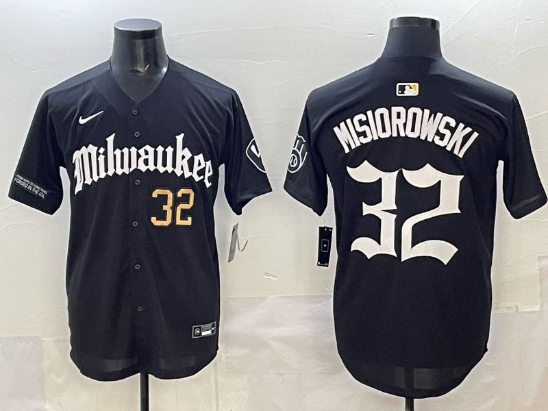 Men 2025 Milwaukee Brewers #32 Misiorowski Black Five generations Joint Name Nike MLB Jersey style 6->milwaukee brewers->MLB Jersey